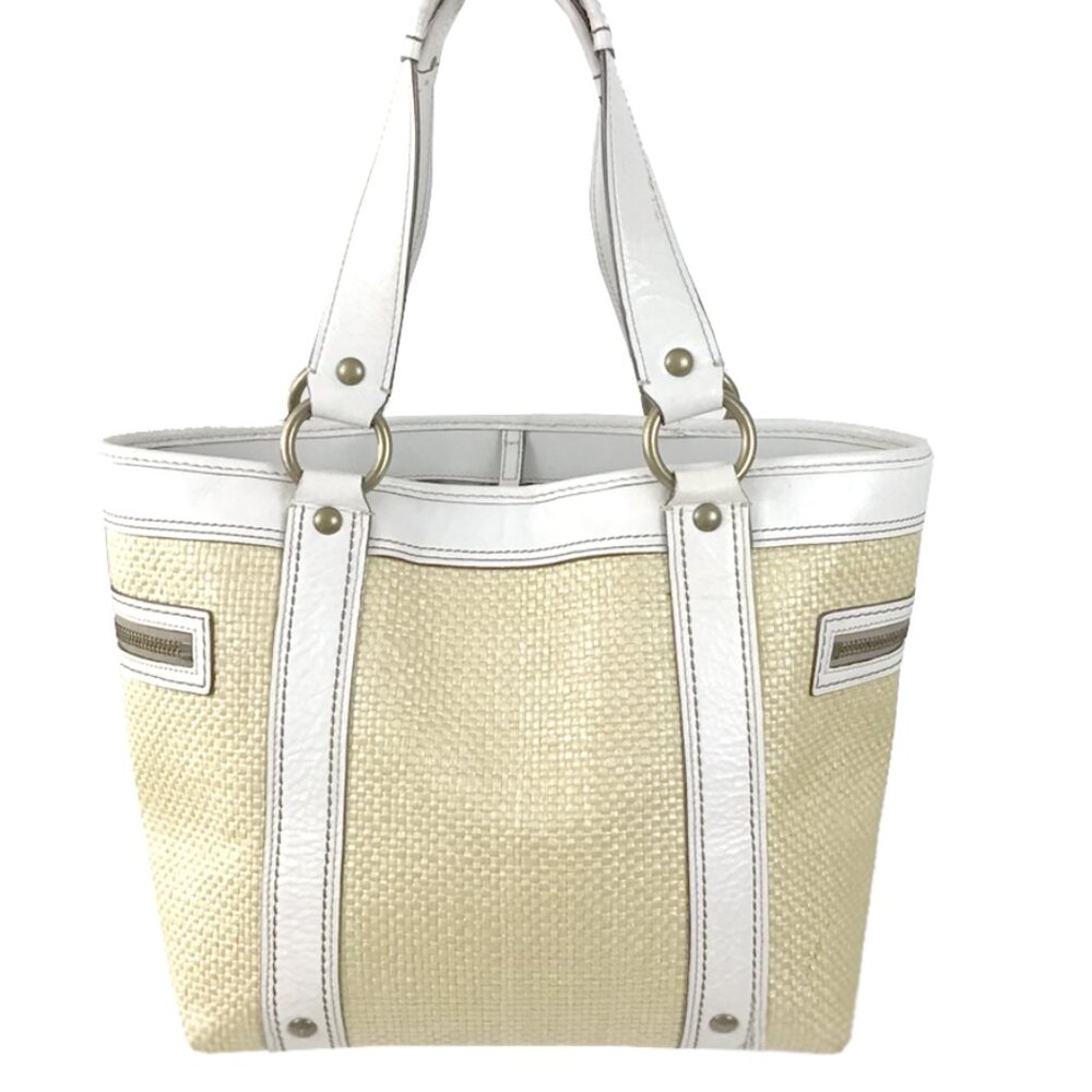 Coach Legacy Vintage White & Straw Satchel Tote Handbag - Picture 6 of 14